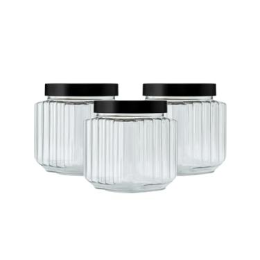 Imagem de Kit 3 Potes Plastico 1 Litro Organizador Cozinha Fileto Premium Porta Mantimentos (Preto)