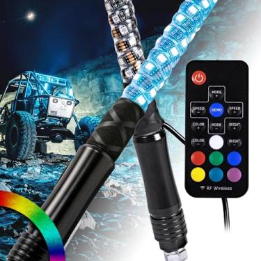 Imagem de ONLINE LED STORE True Mods 2 Peças 1 Pé Espiral Rgb Chicote De Luz Para Utv Atv [Controle Remoto Sem Fio Rf] Bastão Antena Cb Iluminado À Prova D'Água Rzr Can-Am Polaris Sxs 4X4 Quad Dune Buggy 4 Wh