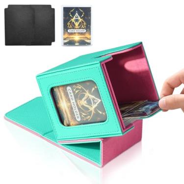 Imagem de Jaffzora Card Deck Box for MTG Commander, Magnetic Card Display Case,TCG Card Storage Box, Holds 100 Double-Sleeved Cards, Green & Pink