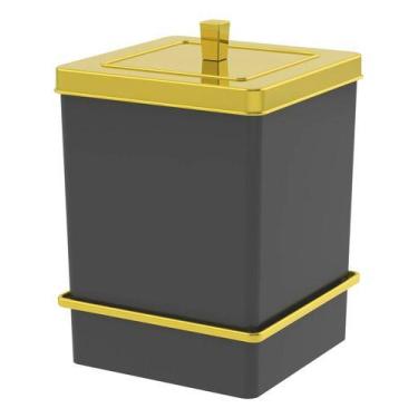 Imagem de Lixeira Quadrada 6,5l Com Suporte Adesivo - Preto/dourado - Future Ind