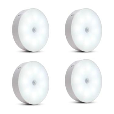 Imagem de Kit 04 Luminária de Noite USB Recarregável com Sensor de Movimento, Lâmpada LED Duas cores Luz Quente Frio