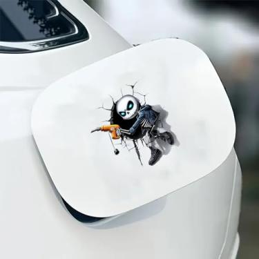 Imagem de Iprokiu Adesivo de tampa de tanque de combustível de carro caveira engraçado decalque de tampa de combustível de esqueleto de rachadura à prova d'água 3D veículo caminhão SUV carro tampa de gás