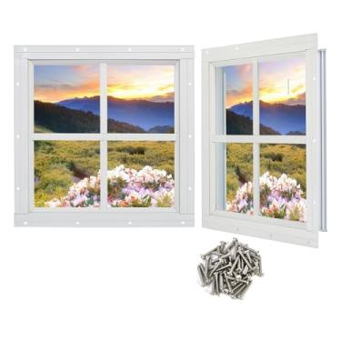 Imagem de Ktondic Janela de galpão, 2 unidades, 30,5 x 30,5 cm, quadrada, branca, embutida, janela de popa com vidro temperado e parafusos para galinheiro, celeiros, teatro e garagem