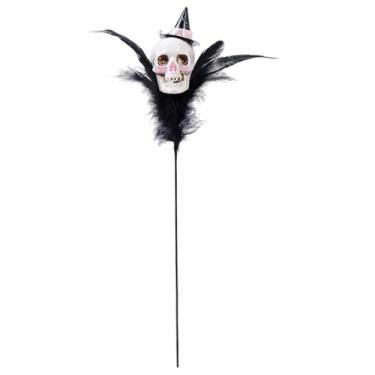 Imagem de Flores de Dia das Bruxas 46 cm Crânio Flores Artificiais com Penas Pretas Decorações de Halloween Assustadoras Interiores para Festa de Férias