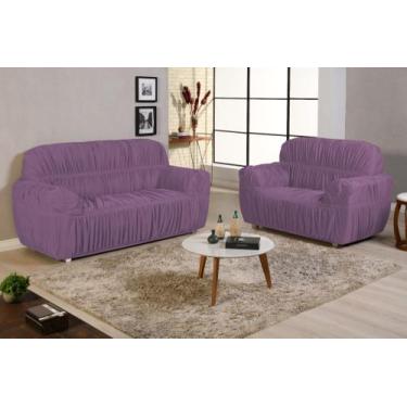Imagem de Capa para sofa king grande 2 e 3 lugares malha gel elasticada - morada