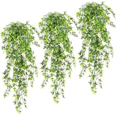Imagem de RAINFLOW 3 peças de plantas falsas para pendurar em ambientes internos com 45 folhas verdes, samambaias falsas para prateleira, escritório, chuveiro, boho, parede, varanda, decoração de quarto de