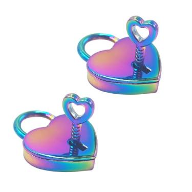 Imagem de bociloy 2 cadeados coloridos em forma de coração com chaves, mini cadeado de liga de zinco de 38 × 30 × 7 mm, pequenos cadeados decorativos de amor para caixa de joias, diário, caixa de armazenamento