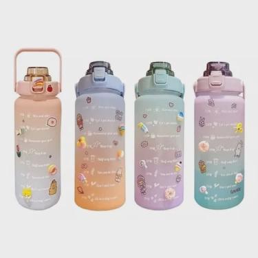 Imagem de Garrafa Água Galão 2L Squeeze Academia Escola Antivazamento com Adesivos envio em cores sortidas