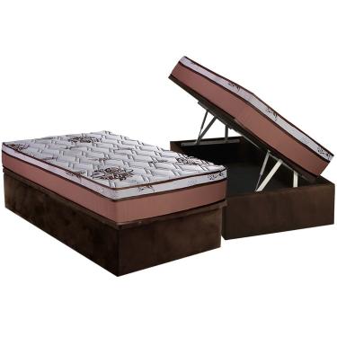 Imagem de Conjunto Box Baú Solteiro: Colchão Molas Luckspuma Ensacadas Caribe + Base CRC Suede Brown (88x188)