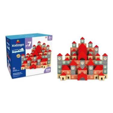 Imagem de Blocos de Montar Brincando de Engenheiros N7 300 Peças Madeira Xalingo