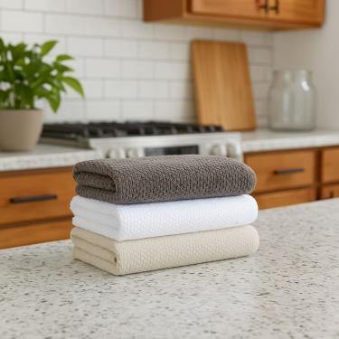 Imagem de Jogo Pano De Prato 3 Peças Quadriculado 48x71cm - Buddemeyer - Bege/Cinza/Branco