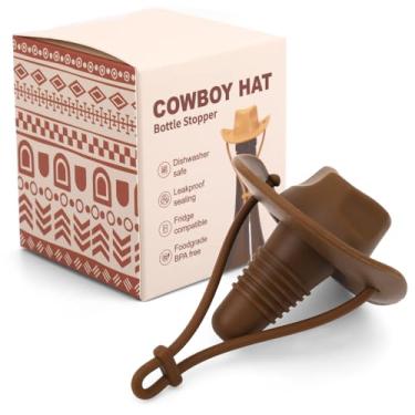 Imagem de Tampa de Garrafa de Vinho com Chapéu Cowboy, Divertida Silicone Vinho Decorativa Cortiça Champanhe para Presentear Mães e Pais para Selar e Manter os Vinhos Frescos (Marrom Escuro)