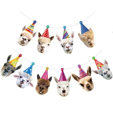 Imagem de Banner de aniversário Hooqict Llama Happy Birthday Party Supplies