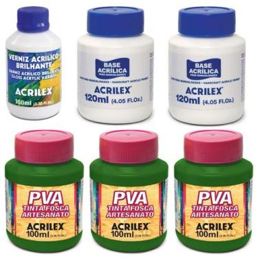Imagem de Kit para Pintura com 3 Tintas PVA Verde Oliva + 2 Bases Acrílica + Ver