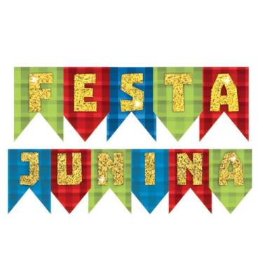 Imagem de  painel de festa junina com bandeirinhas em glitter 80 cm - Piffer