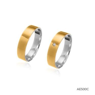 Imagem de Par de Alianças Raji encapadas em Ouro 18k com 5mm de largura - Jóia Ú