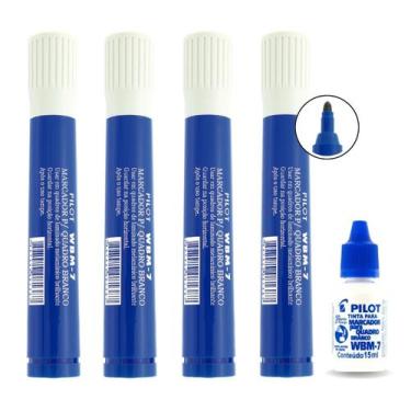 Imagem de Kit 4 Canetas Marcador para Quadro Branco WBM-7 com Refil de Tinta Rec