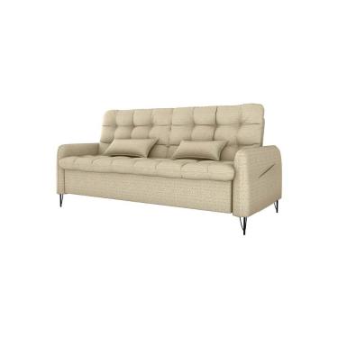 Imagem de Sofá Cama Luxo 3 Lugares Casal Confortável Com Almofadas 2,00 Larg Pillar Matrix Linho Bege