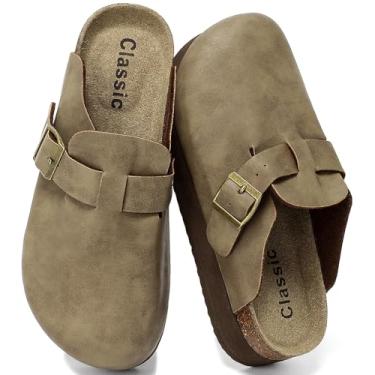 Imagem de DDXYYDS Tamancos femininos de camurça plataforma de espuma viscoelástica suporte de arco de cortiça com fivela ajustável, confortável, sem cadarço, casual, grosso, batata, sapato fechado