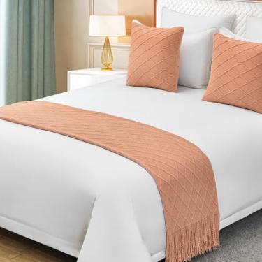Imagem de Cachecol de corredor de cama de hotel cor sólida toalha de cama de malha luxuosa cachecol de cama com borlas proteção de cama boêmia hotel casa cobertores decorativos - rosa ||60 x 260 cm (cama de 2 m