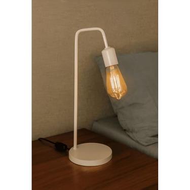 Imagem de Luminária de Mesa Abajur Retrô Vintage Industrial Moderno – Cabeceira Quarto Sala Bivolt - BRANCO