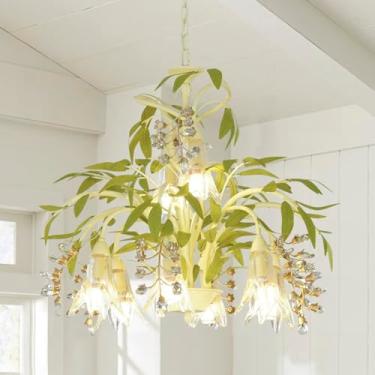 Imagem de Lustres de cristal, luminária pendente para sala de jantar, luminárias de teto florais para quarto, ramo de árvore rústico luzes pendentes de vidro ao ar livre, para sala de estar, quinta, hall de