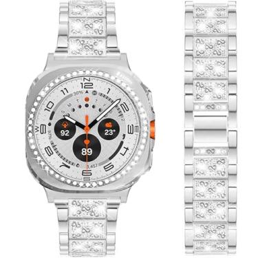 Imagem de DEALELE Pulseiras e capa compatíveis com Samsung Galaxy Watch 8 de 40 mm, pulseira fina de metal com strass e diamante, capa protetora de substituição para mulheres e homens (40 mm, prata)