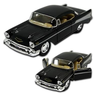 Imagem de Miniatura de carro Chevrolet Bel Air 1957, Escala 1/40, Kinsmart, Carrinho de ferro em metal com Fricção, 13 CM, Abertura de portas laterais e Pneus em Borracha (Preto)