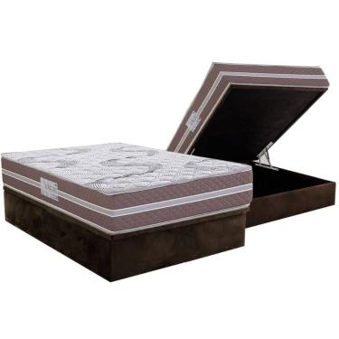 Imagem de Cama Box Baú Casal: Colchão Espuma D33 Herval Long Live + Base CRC Suede Brown (138x188)