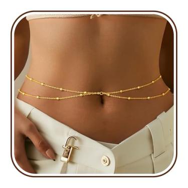 Imagem de Corrente de cintura, corrente de barriga banhada a ouro 14 quilates em camadas de prata para mulheres, biquíni sexy, praia, férias essenciais, contas, correntes corporais, cobra, disco cubano, joia de