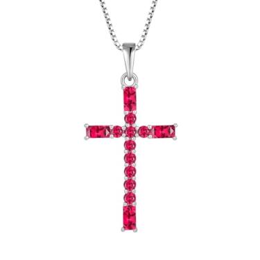 Imagem de FYNSBLE Colar com cruz para mulheres, prata esterlina 925, colar Faith banhado a ouro branco 18K, pingente de zircônia cúbica, joia delicada para mulheres, Prata esterlina, Zircônia cúbica