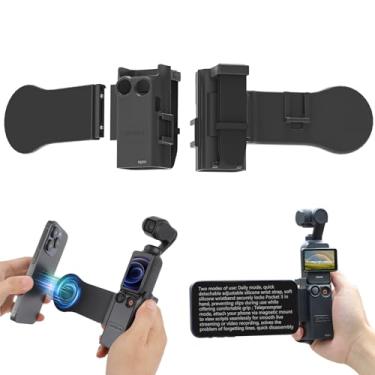 Imagem de Sinyutia Suporte magnético para celular DJI Osmo Pocket 3, suporte de teleprompter de expansão destacável para DJI Osmo Pocket 3 acessórios de luz de microfone, com alça de pulso