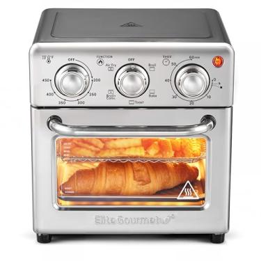 Imagem de Elite Gourmet EAF0852SS 8.5Qt. Forno fritadeira a ar de capacidade, fritar ao ar, assar, torrar, assar e assar com convecção, controlos de tempo e temperatura, 800 watts, inclui 25 deliciosas