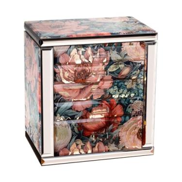 Imagem de Homruilink Caixa de joias de vidro de alta qualidade - Organizador de joias de 5 camadas com portas de dois lados e espelho - Organizador forrado de veludo para anel, colar, brinco, armazenamento de