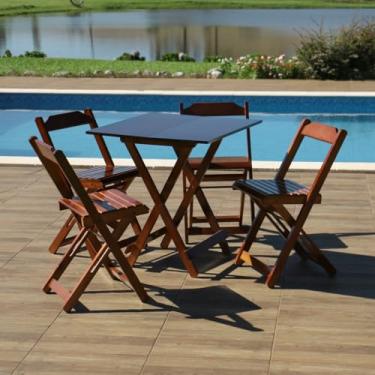 Imagem de Conjunto de Mesa Dobrável 70x70 com 4 Cadeiras em Madeira Imbuia - Móveis Britz