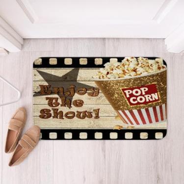 Imagem de Tapetes de banheiro de cinema para pipoca tapetes de btah para banheira decorativa vintage cinema cinema cinema tapetes de banho para banheiro decoração de pipoca de madeira rústica acessórios de banheiro 40,6 cm x 60,9 cm