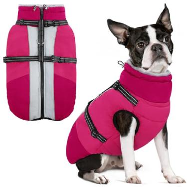 Imagem de SUNFURA Casaco para cães pequenos com arnês embutido, jaqueta quente para cães com zíper, casaco refletivo de inverno para cães pequenos Schnauzer, Yorkshire Terrier, Shih Tzu, rosa choque P