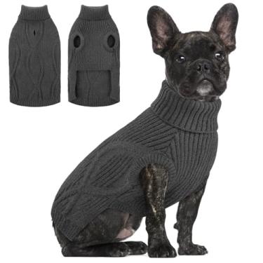 Imagem de Queenmore Suéteres para cães pequenos, suéteres para cães pequenos, suéter de cachorro para férias, suéter de Natal com gola rolê, roupa quente de inverno com padrões elegantes, pulôver macio para