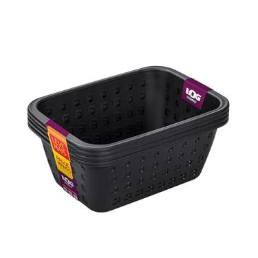 Imagem de Ordene - Conjunto com 4 Cestos Plástico Organizador Pequeno de 3​​ Litros, Cor Preta, Linha Log