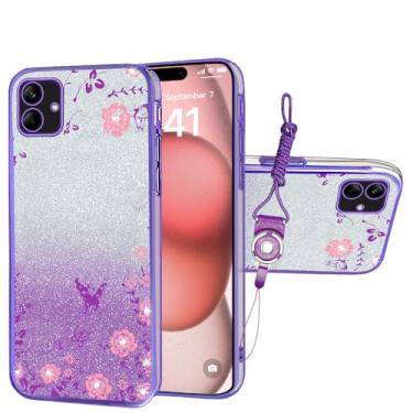 Imagem de liancang Capa para celular Samsung Galaxy A04 4G/SM-A045F, borboleta banhada em TPU transparente, glitter gradual, capa para Galaxy A04 4G/SM-A045F (borboleta roxa)