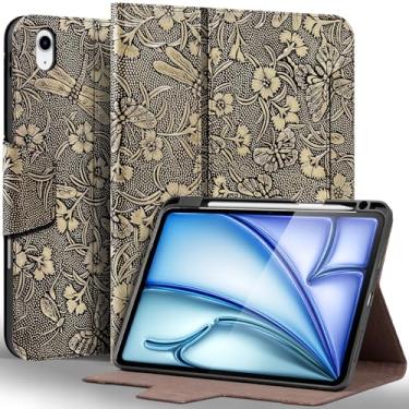 Imagem de Gexmil Capa de couro para iPad Air 11 polegadas M3 2025/M2 2024, iPad Air 10,9 polegadas 5ª/4ª geração 2022/2020, capa de couro de grão superior com suporte para lápis, fecho magnético, cinza