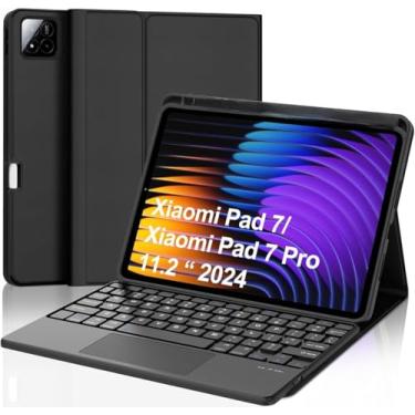 Imagem de Capa Smart Case Com Teclado – Teclado ABNT2 com Touchpad, Conexão Bluetooth, Capa Magnética Suporte, Couro PU (Preto) - Compativel com Xiaomi Pad 7/7 Pro