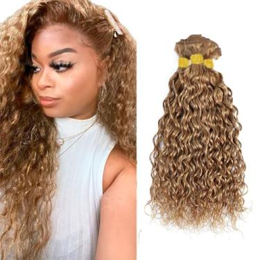Imagem de 22 24 66 polegadas cor 27 feixes de onda de água mechas de cabelo humano loiro mel brasileiro não processado mechas de cabelo virgem loiro ondas de água extensões de cabelo