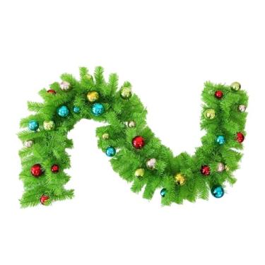 Imagem de KiBcsLic Guirlanda de lareira de Natal, guirlanda de folhagens natalinas dobrável, toque real, 180 cm/70,87 polegadas, com enfeite de bola para janela externa