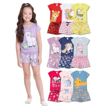 Imagem de Kit Sortido 8 Peças Pijama Curto Bebê Menina 4 Camisas 4 Bermudas Kit 