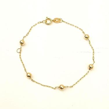 Imagem de Pulseira Infantil 13Cm 5 Bolas Em Ouro 18K