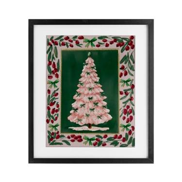 Imagem de Stupell Industries Árvore de Natal rosa borda botânica impressão emoldurada preta sob vidro, design por Yen, 16 x 13