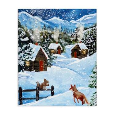 Imagem de Stupell Industries Arte de parede em tela trio Snowy Christmas Cabins, design de Patricia Reynolds, 20 x 16