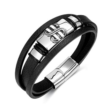 Imagem de Rockyu Pulseira masculina de couro preto e aço inoxidável com design de cobra fecho ajustável estilo motociclista joia