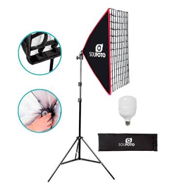 Imagem de Sou Foto | Kit Iluminação LED UNO GRID com Softbox 50x70cm Grid Tripé 2m Lâmpada 6500K Bivolt e Bolsa para Youtubers Home Studio (50W)